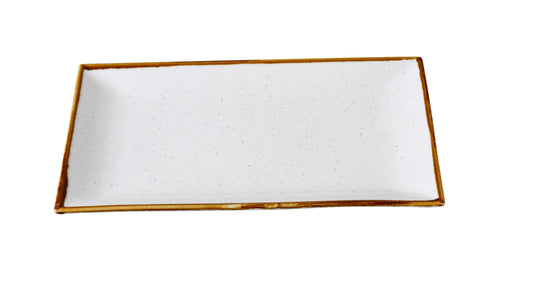 Yanco Rectangular Plate GL-213 blends modern elegance with timeless charm. Made from durable porcelain, this piece features a speckled white base and a delicate colored rim, delivering a refined look suitable for both casual and upscale dining. Its elongated rectangular form is perfect for presenting main courses, composed platters, or shareable appetizers with a touch of sophistication.