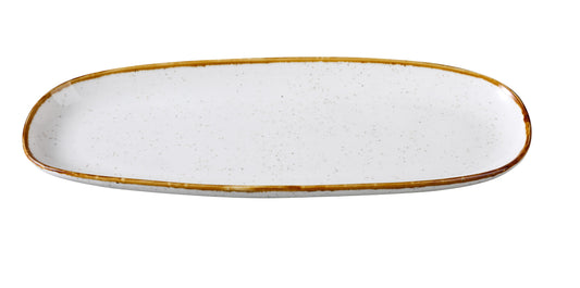 Yanco Oval Plate GL-215 brings a fresh and refined aesthetic to any dining experience. Crafted from high-quality porcelain, it features a soft speckled surface accented with a subtle colored rim. Its elongated oval shape offers a graceful platform for serving entrées, shareable sides, or composed main courses, making it ideal for upscale dining settings.
