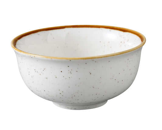 Yanco Bowl GL-305 offers a modern take on a classic design. Made from durable porcelain, it features a speckled white glaze accented by a subtle colored rim. Its versatile size makes it ideal for rice, small salads, or sides, adding both charm and practicality to any dining experience.