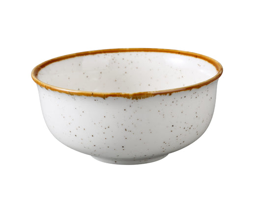 Yanco Rice Bowl GL-3104 pairs functionality with modern charm. Crafted from porcelain, it showcases a speckled white surface with a colored rim, delivering a refined, contemporary aesthetic. This versatile bowl is perfect for serving rice, small sides, or even desserts in both casual and upscale dining environments.