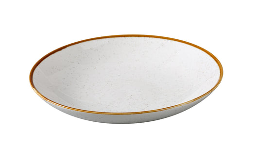 Yanco Salad Bowl GL-510 offers a wide, shallow design ideal for serving leafy greens, grain bowls, or shared sides. Made from modern porcelain, it features a soft white glaze with natural speckling and a delicate colored rim. This combination, signature to the Glory collection, creates a clean and refined look that complements contemporary dining settings while providing the durability needed for daily use.
