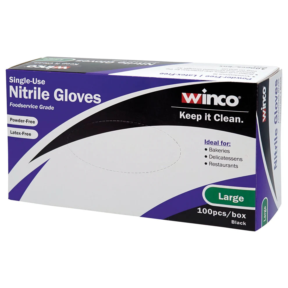 Winco GLN-LB/MB, 3Mil, 100pcs/box Black Powder-Free Nitrile Gloves