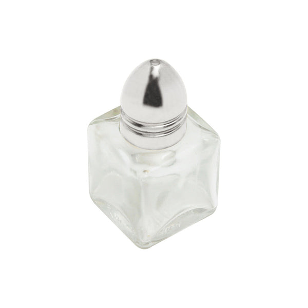 Thunder Group Cube Salt &amp; Pepper Shaker combines modern design with everyday functionality, making it a stylish choice for restaurants, hotels, and catered events. Each shaker features a clear glass cube body with a durable stainless steel cap, offering both visual appeal and content visibility. With a 1/2 oz capacity and compact 1 1/2" x 1 1/2" x 3" dimensions, these shakers are ideal for precise seasoning at individual place settings. 