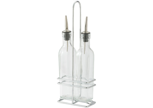 Winco GOB-8S/16S 8oz & 16oz Cruet Set with Rack & 2 Bottles