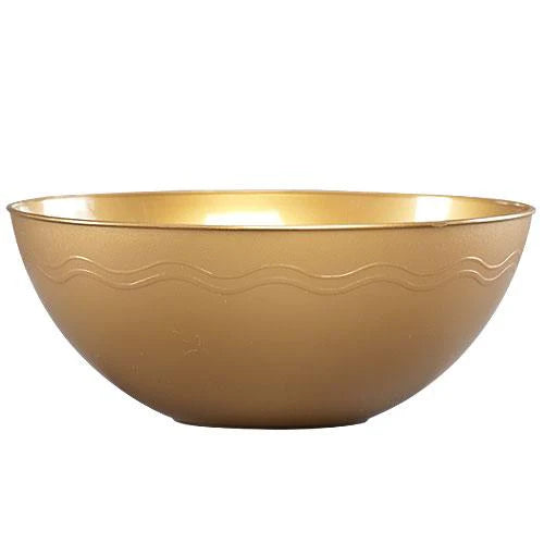 100oz Clear & Gold Plastic Bowl – Large, durable serving bowl for weddings, parties, and catering. Perfect for salads, pasta, and snacks. Elegant gold accents add sophistication to any event or celebration.