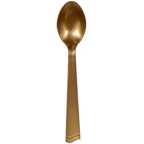 10" Salad Spoon – Clear and gold plastic serving spoon for weddings, catering, and parties. Elegant, durable, and disposable, perfect for serving salads, pasta, and sides at upscale events.