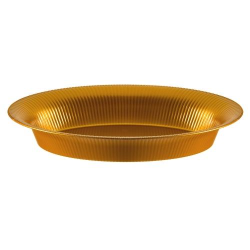 11" x 16" Ridged Oval Bowl – Stylish plastic serving bowl in Clear and Gold. Perfect for catering, parties, and events. Durable, lightweight, and elegant design for effortless food presentation.
