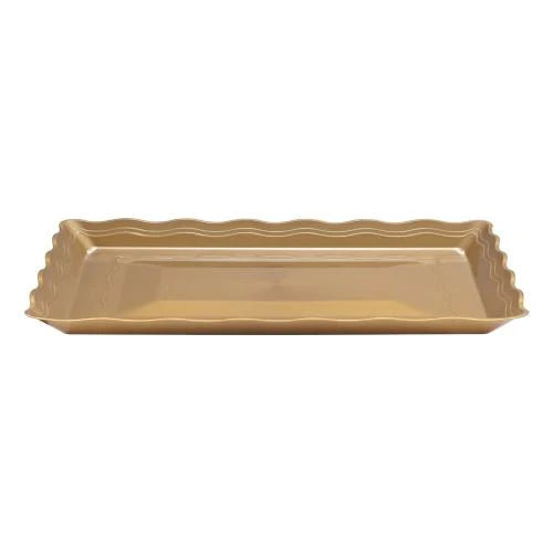 12" x 18" Wave Rectangular Tray – Stylish plastic serving platter in Clear and Gold. Perfect for catering, weddings, and events. Durable, lightweight, and elegant design for effortless entertaining.