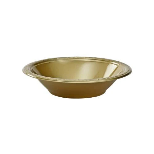 15oz plastic bowls in silver and gold, perfect for weddings, parties, and events. Durable, disposable, and elegant design for easy serving and cleanup. Ideal for upscale and casual occasions.