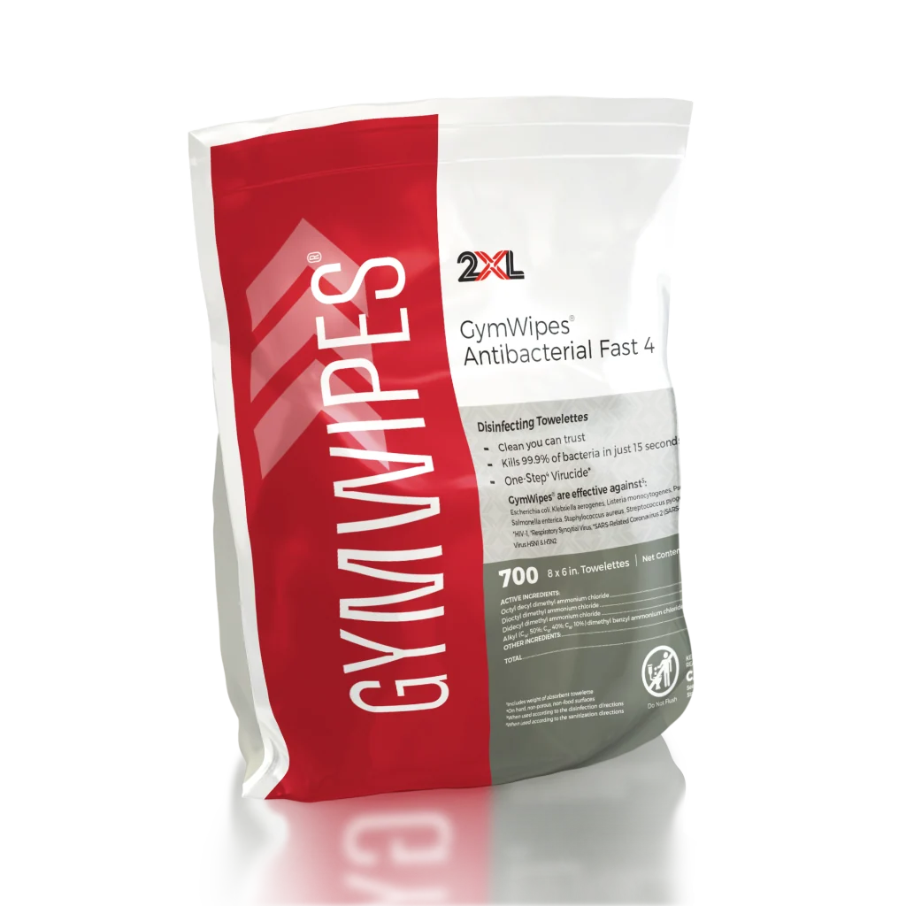 2XL Gymwipes Antibacterial Fast 4 Disinfecting Towelettes Refill Bag