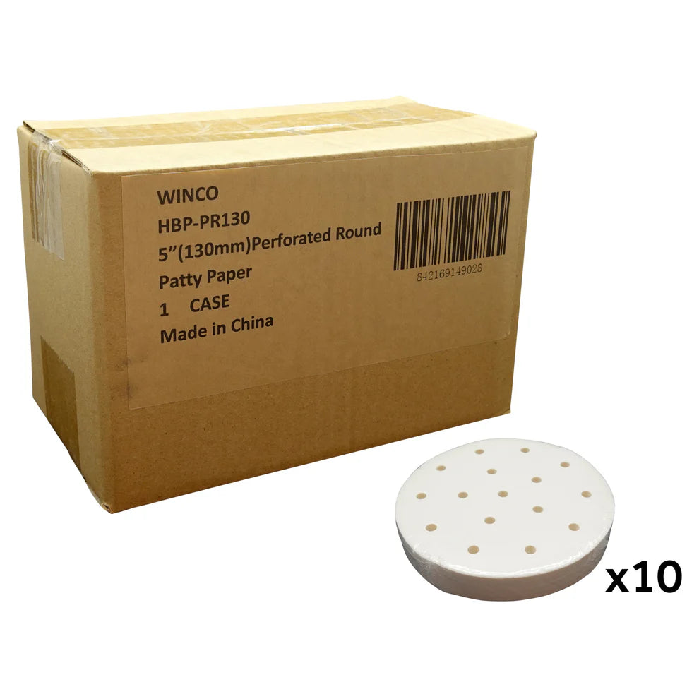 Winco HBP-PR100/PR130, 4&5" Perforated Round Patty Paper, Case/5000