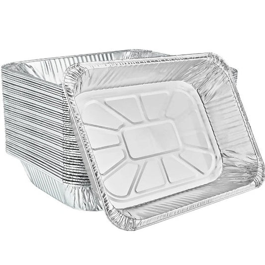 Half-size aluminum deep pan for baking, roasting, catering, and food storage. Heavy-duty, disposable foil pan with leak-proof, oven-safe design. Ideal for buffets, meal prep, and large portions.