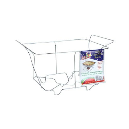 Wire chafing stand in half and full sizes for catering, buffets, and events. Sturdy, durable, and perfect for securely holding chafing dishes and food warmers for any occasion.