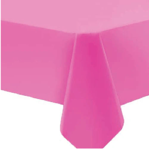 54"x108" table cover in white, red, blue, ivory, yellow, silver, lime green, hot pink, orange, black, green, gold, purple, and hunter green. Durable, disposable, and perfect for events.