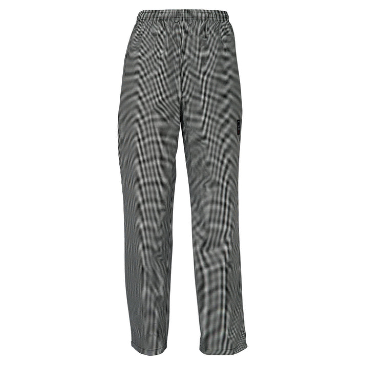 Chef Pants (L, M, S, XL, 2XL) 12/Pack feature an elastic waist and drawstring for secure fastening. The lightweight 65/35 poly-cotton blend ensures maximum breathability ideal for chefs and line cooks in hot hotel and restaurant kitchens. The houndstooth pants offer ample storage with on-seam and back pockets. The traditional styling of these pants adds an upscale flare that elevates any dining experience.