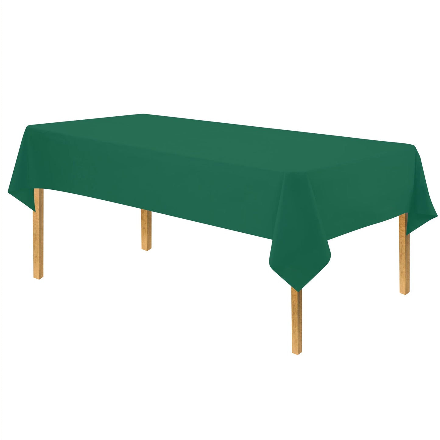 54"x108" table cover in white, red, blue, ivory, yellow, silver, lime green, hot pink, orange, black, green, gold, purple, and hunter green. Durable, disposable, and perfect for events.
