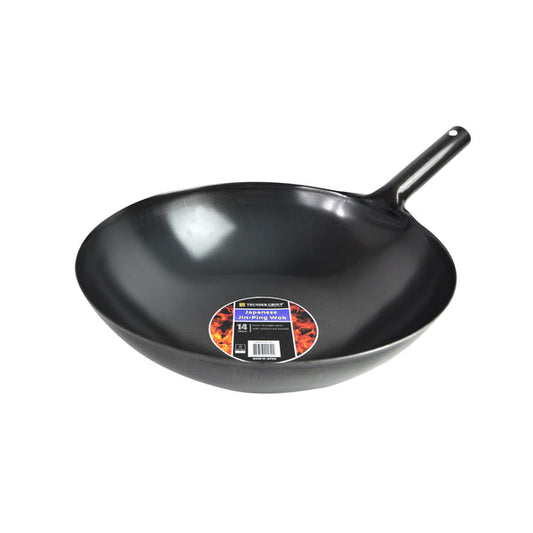 Thunder Group Japanese Jin-Ping Wok is engineered for chefs who demand performance and durability in high-heat cooking environments. With a 14-inch diameter and a single-piece construction, this wok is built using reinforced sandwiched welding, providing unmatched resilience and longevity. Made from extra-strength steel, it offers excellent heat distribution and retention—key for creating authentic stir-fries and other traditional Asian dishes. 