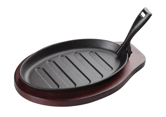 Winco ISP-3 8"  3-pc Set, Cast Iron Fajita Platter w/Gripper - Restaurant Kitchen, Buffet Stations, Catering Services