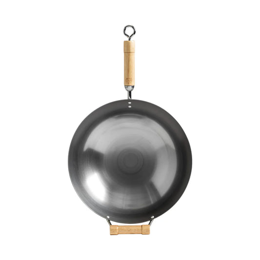 Winco J20-1140, 14" Round Bottom Carbon Steel Wok w/ Birch Handles Joyce Chen Classic
