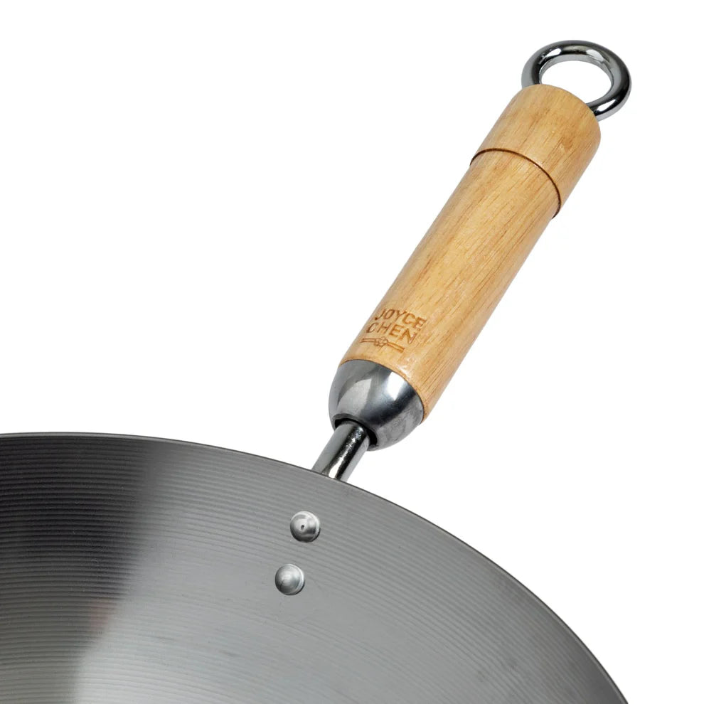 Winco J20-1140, 14" Round Bottom Carbon Steel Wok w/ Birch Handles Joyce Chen Classic