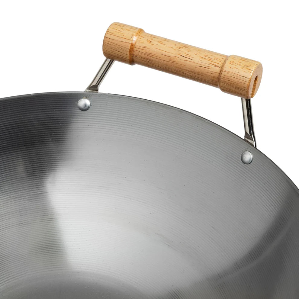 Winco J20-1140, 14" Round Bottom Carbon Steel Wok w/ Birch Handles Joyce Chen Classic