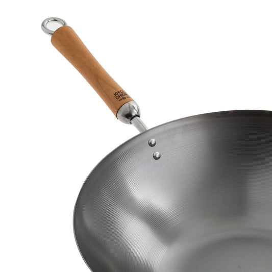 Winco J21-9978, 14" Flat Bottom Carbon Steel Wok w/ Birch Handles Joyce Chen Classic