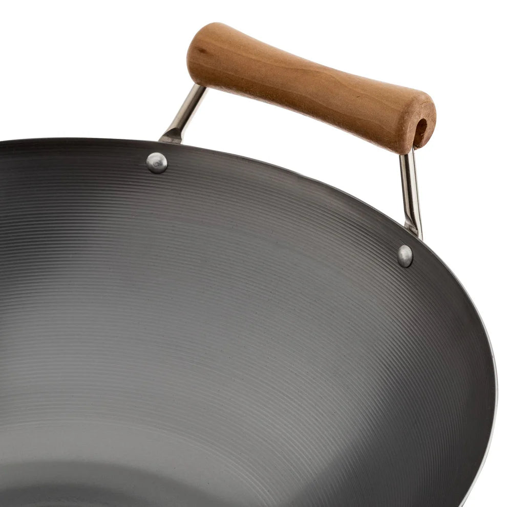 Winco J21-9978, 14" Flat Bottom Carbon Steel Wok w/ Birch Handles Joyce Chen Classic