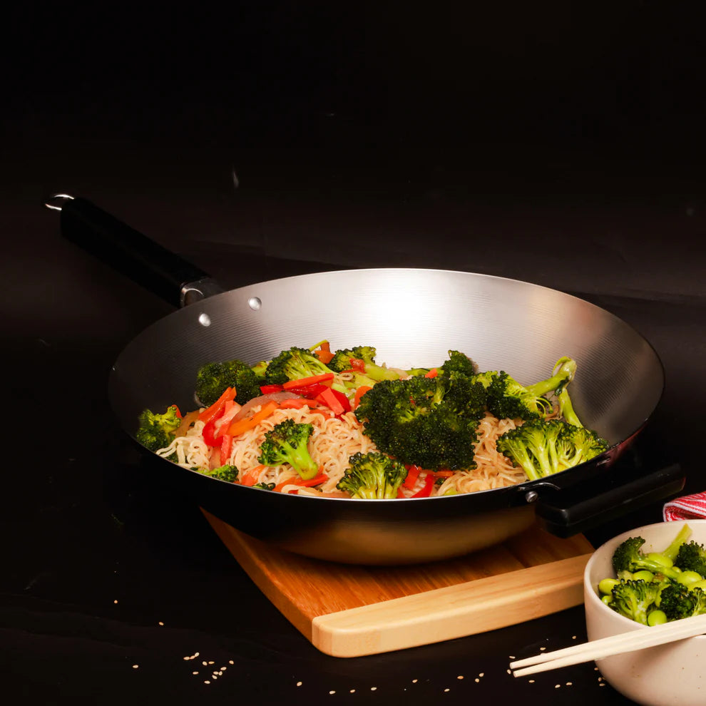 Winco J22-0060, Joyce Chen 14" Pro Series Uncoated Carbon Steel Flat Wok
