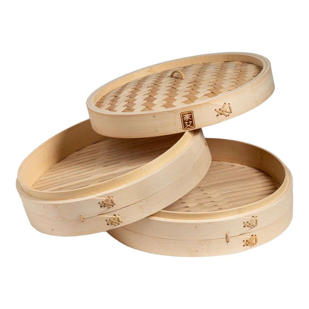 Winco J26-0012/J26-0013, Joyce Chen 10" & 12" 2-Tier Bamboo Steamer Baskets