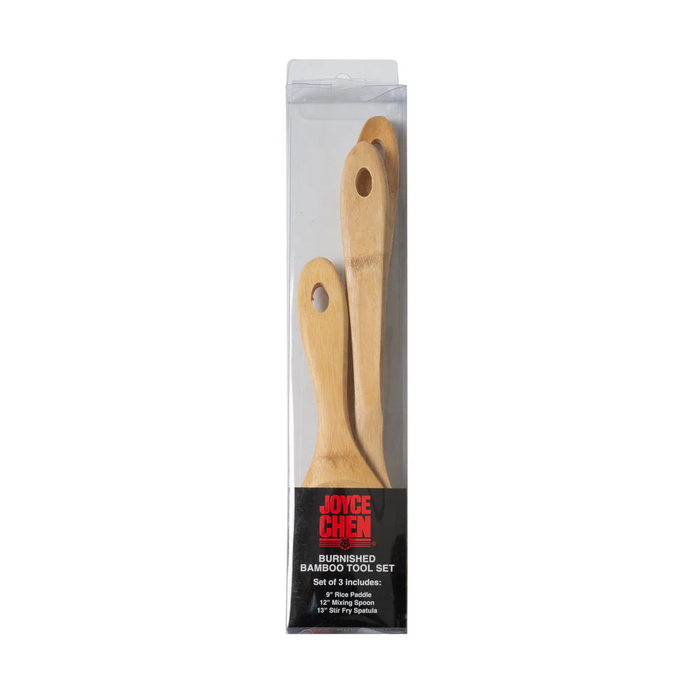 Winco J33-2018, 3-Piece Stir Fry Set Joyce Chen, Burnished Bamboo Wok Utensils