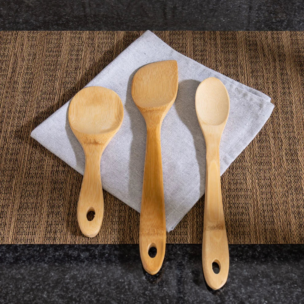 Winco J33-2018, 3-Piece Stir Fry Set Joyce Chen, Burnished Bamboo Wok Utensils