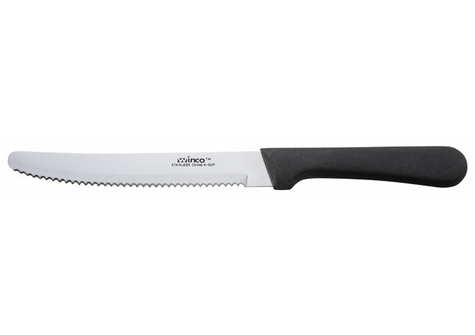 Winco K-50P 5" Blade, Black PP Hdl, Round Tip Steak Knives