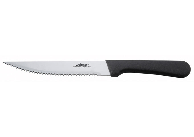 Winco K-60P 5" Blade, Black PP Hdl, Pointed Tip Steak Knives