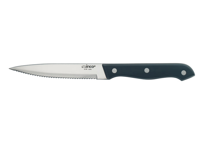 Winco K-70P 5" Blade, Pointed Tip, Solid POM handle Steak Knives - Restaurant Kitchen, Buffet Stations, Catering Services