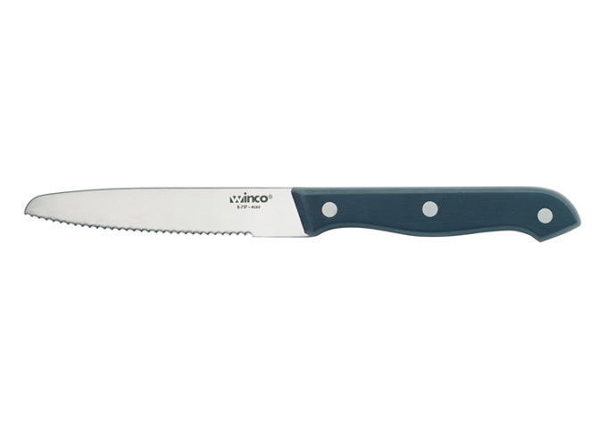 Winco K-71P 4-1/2" Blade, Round Tip, Solid POM handle Steak Knives