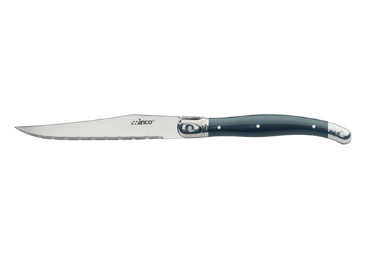 Winco K-73PC 4-1/2" Blade, Clear Pack Pointed Tip, Euro Slim ABS Handle Steak Knives