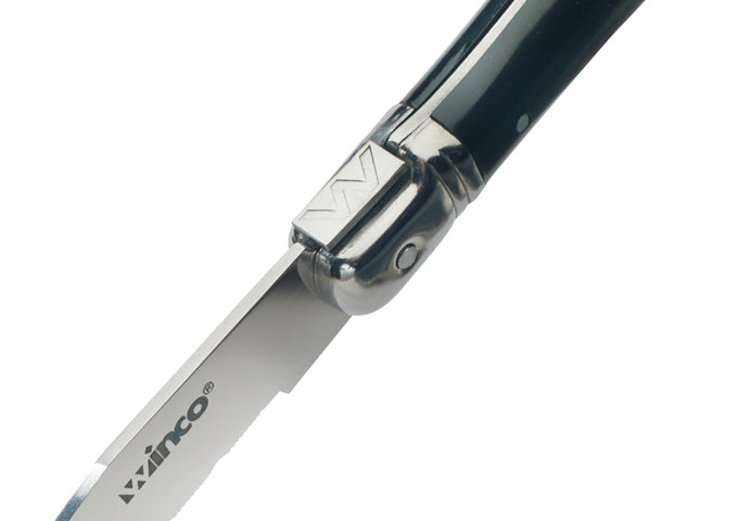 Winco K-73PC 4-1/2" Blade, Clear Pack Pointed Tip, Euro Slim ABS Handle Steak Knives - Restaurant Kitchen, Buffet Stations, Catering Services