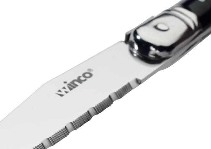 Winco K-73PC 4-1/2" Blade, Clear Pack Pointed Tip, Euro Slim ABS Handle Steak Knives - Restaurant Kitchen, Buffet Stations, Catering Services