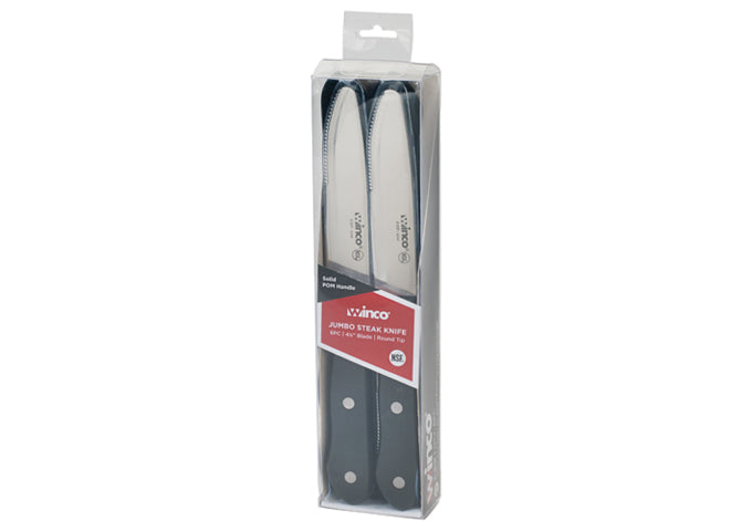 Winco K-81P 4-3/4" Blade, Round Tip 6pcs/Pack Solid POM Handle Jumbo Steak Knives