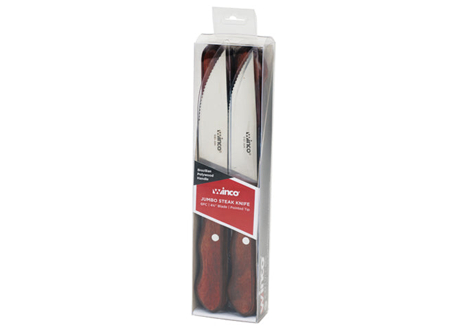Winco K-82 4-3/4" Blade, Pointed Tip 6pcs/Pack Polywood Handle Jumbo Steak Knives