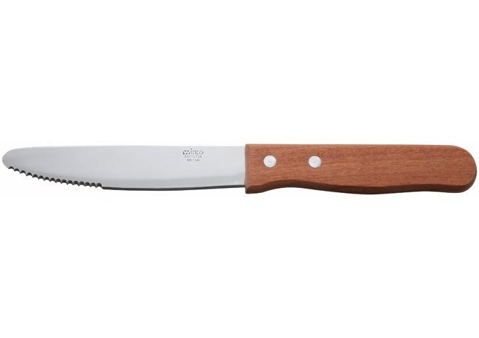 Winco KB-15W 5" Blade, Round Tip, Wooden Hdl Jumbo Steak Knives