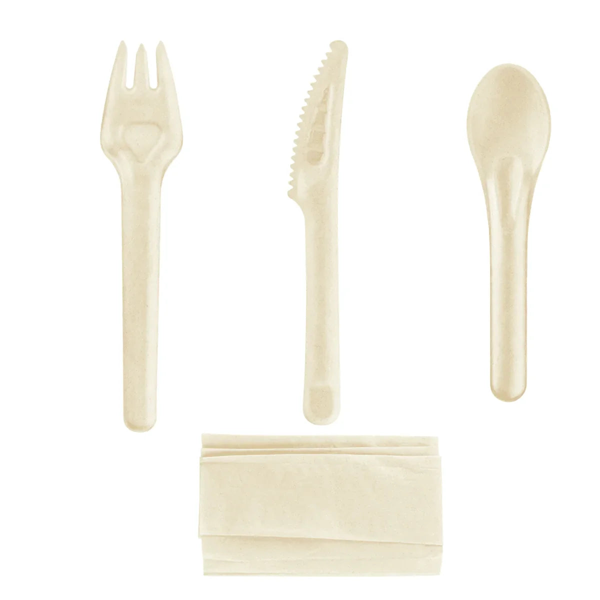 Beige Bagasse Paper Wrapped Disposable Cutlery Set For Party & Catering
