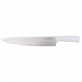 Cutting Edge 12" Chef Knife stanton trading features a stain-free, high-carbon stainless steel blade for superior durability and precision. Its ergonomic white polypropylene (PP) handle ensures a secure, comfortable grip. Ideal for professional chefs and home kitchens alike.