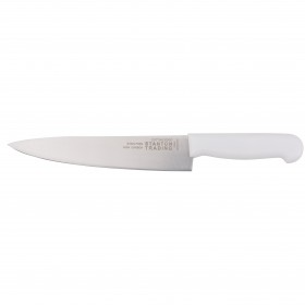 Cutting Edge 8" Chef Knife stanton trading features a stain-free, high-carbon stainless steel blade for superior durability and precision. Its ergonomic white polypropylene (PP) handle ensures a secure, comfortable grip. Ideal for professional chefs and home kitchens alike.