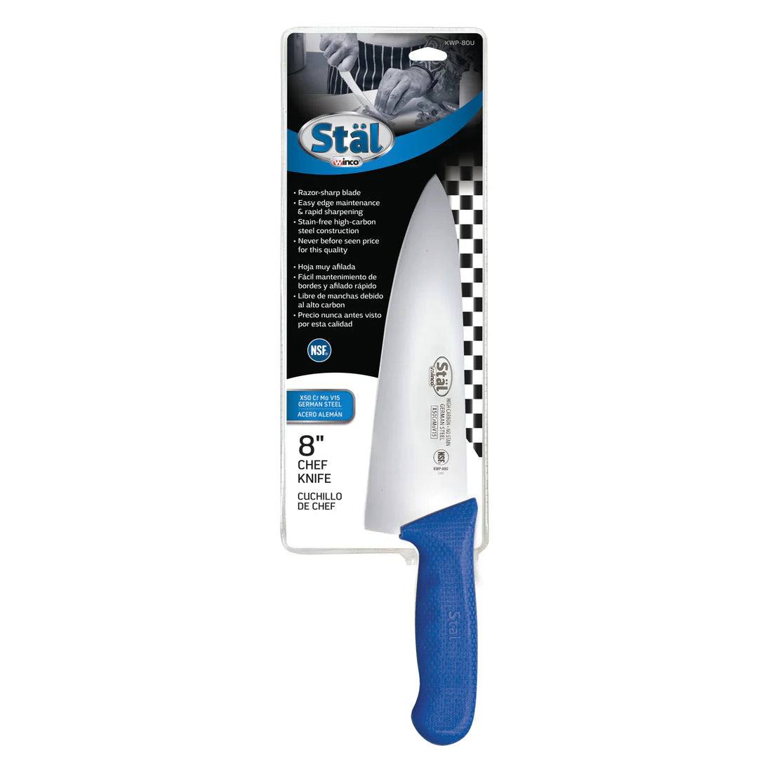Winco KWP-80 to KWP-80Y, 8" Various Colors PP Hdl Cook's Knife, EA