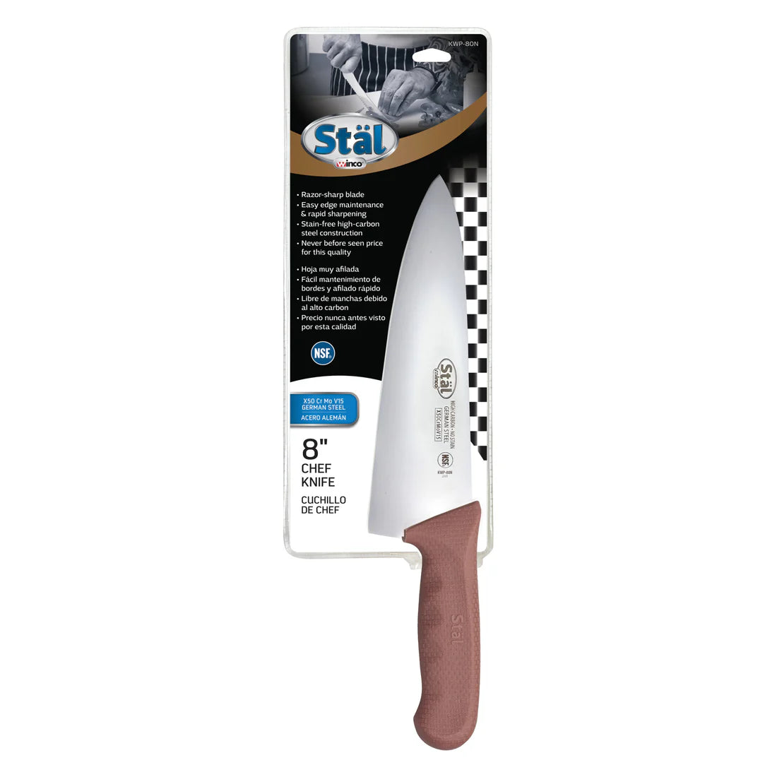 Winco KWP-80 to KWP-80Y, 8" Various Colors PP Hdl Cook's Knife, EA