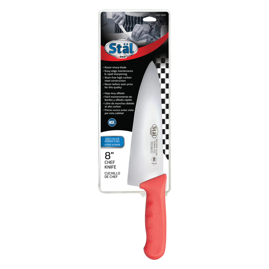 Winco KWP-80 to KWP-80Y, 8" Various Colors PP Hdl Cook's Knife, EA