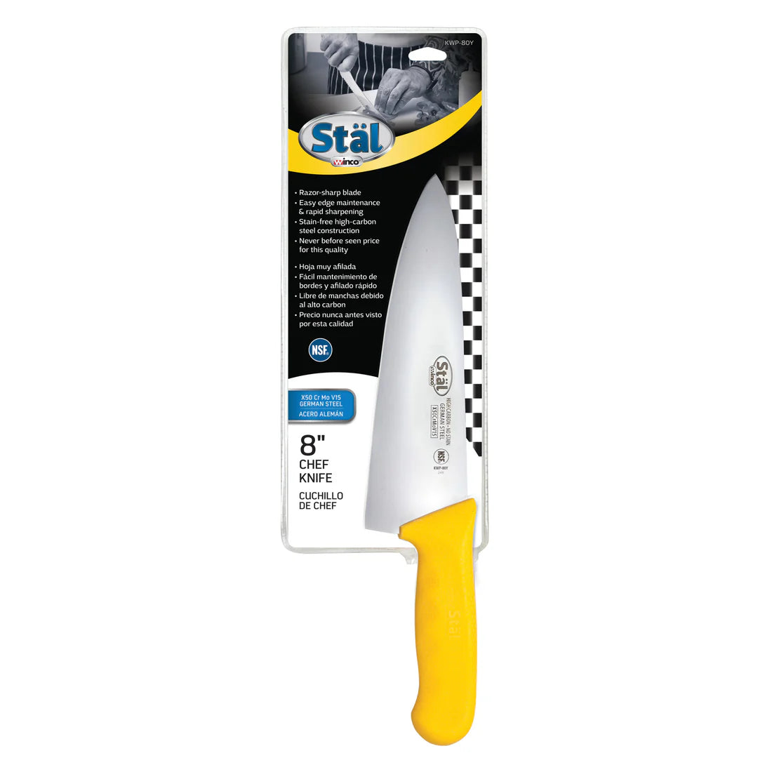 Winco KWP-80 to KWP-80Y, 8" Various Colors PP Hdl Cook's Knife, EA