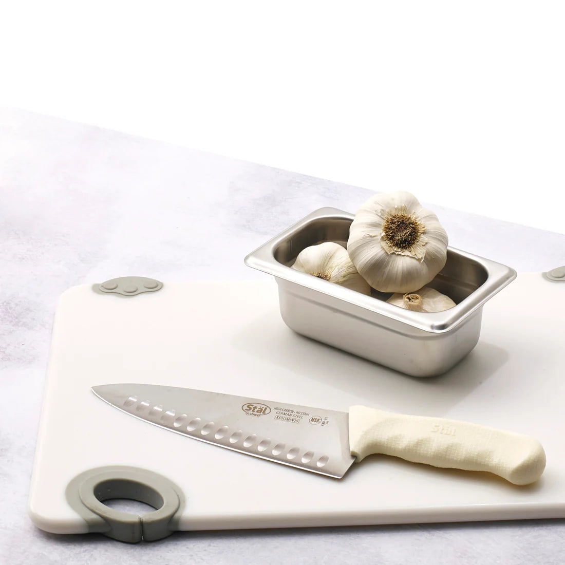 Winco KWP-81, 8" White PP Hdl, Hollow Ground Cook's Knife, EA