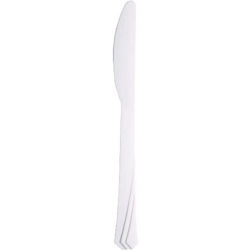 Pearl plastic cutlery set with forks, knives, soup spoons, and teaspoons. Elegant, durable, and disposable—perfect for weddings, bridal showers, and upscale events. Adds sophistication to any table setting.